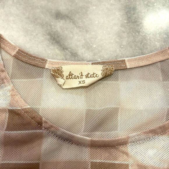 Altar’d State Sheer Tan and Cream Checkered Stretch Crop Top Size XS - Picture 3 of 3